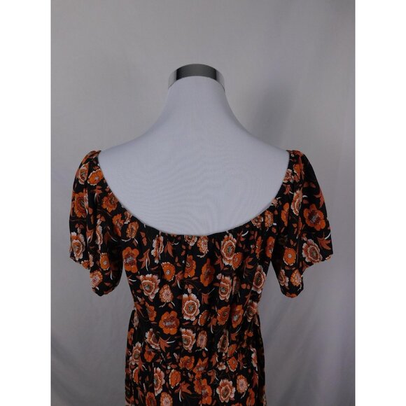 SHEIN Curve Dress Womens 1XL Black Orange Boho Floral Tassel Tie Short Sleeve - Picture 6 of 12